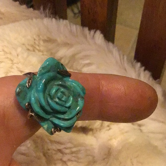 GORGEOUS 925 STAMPED ROSE πΉ FLOWER TURQUOISE RING - Picture 6 of 6